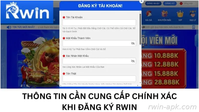 Các thông tin cần nhập khi đăng ký tài khoản